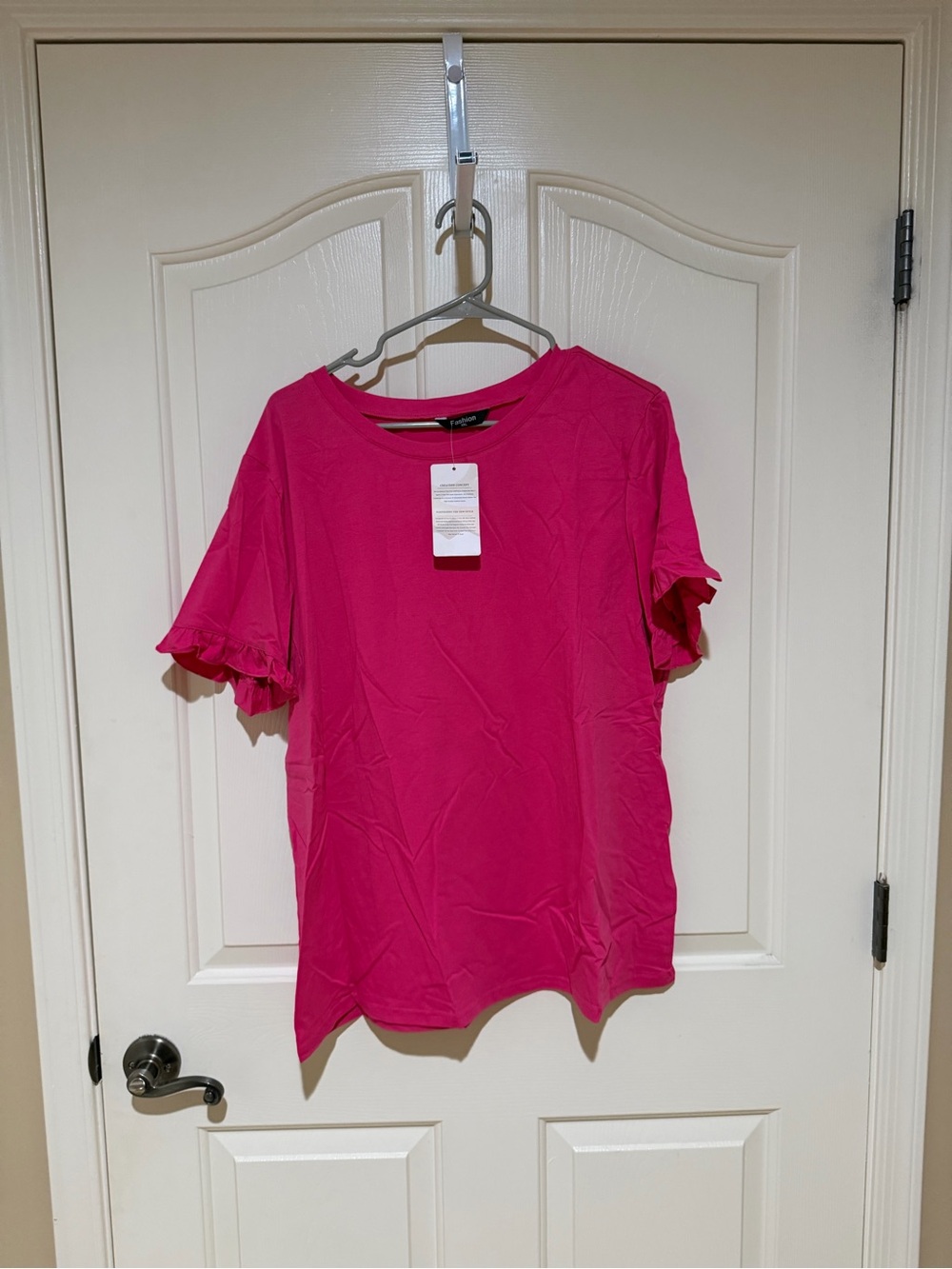 Women's Ruffle Sleeve Tee in Hot Pink